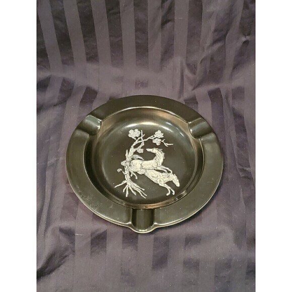 VINTAGE MCM RARE CROWN DEVON PEGASUS BLACK ASHTRAY TRINKET DISH ENGLAND 1960s - Picture 2 of 12